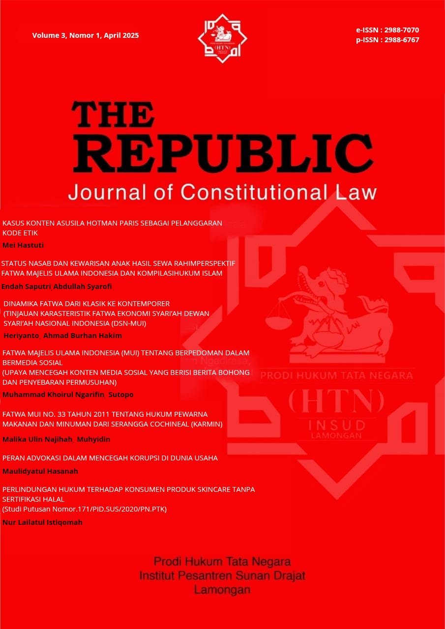 View Vol. 3 No. 1 (2025): THE REPUBLIC : Journal of Constitutional Law