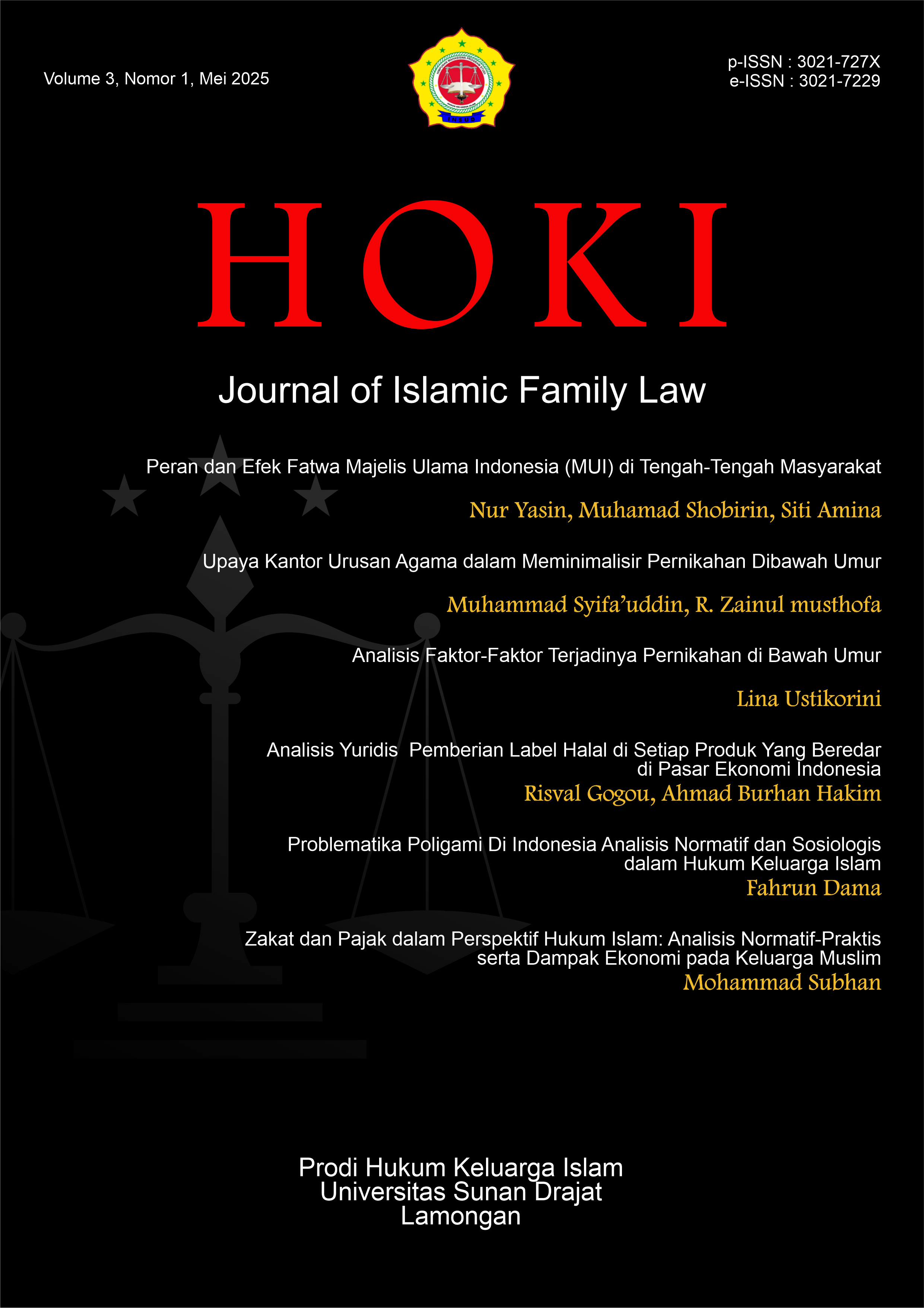 View Vol. 3 No. 1 (2025):  HOKI : Journal of Islamic Family Law