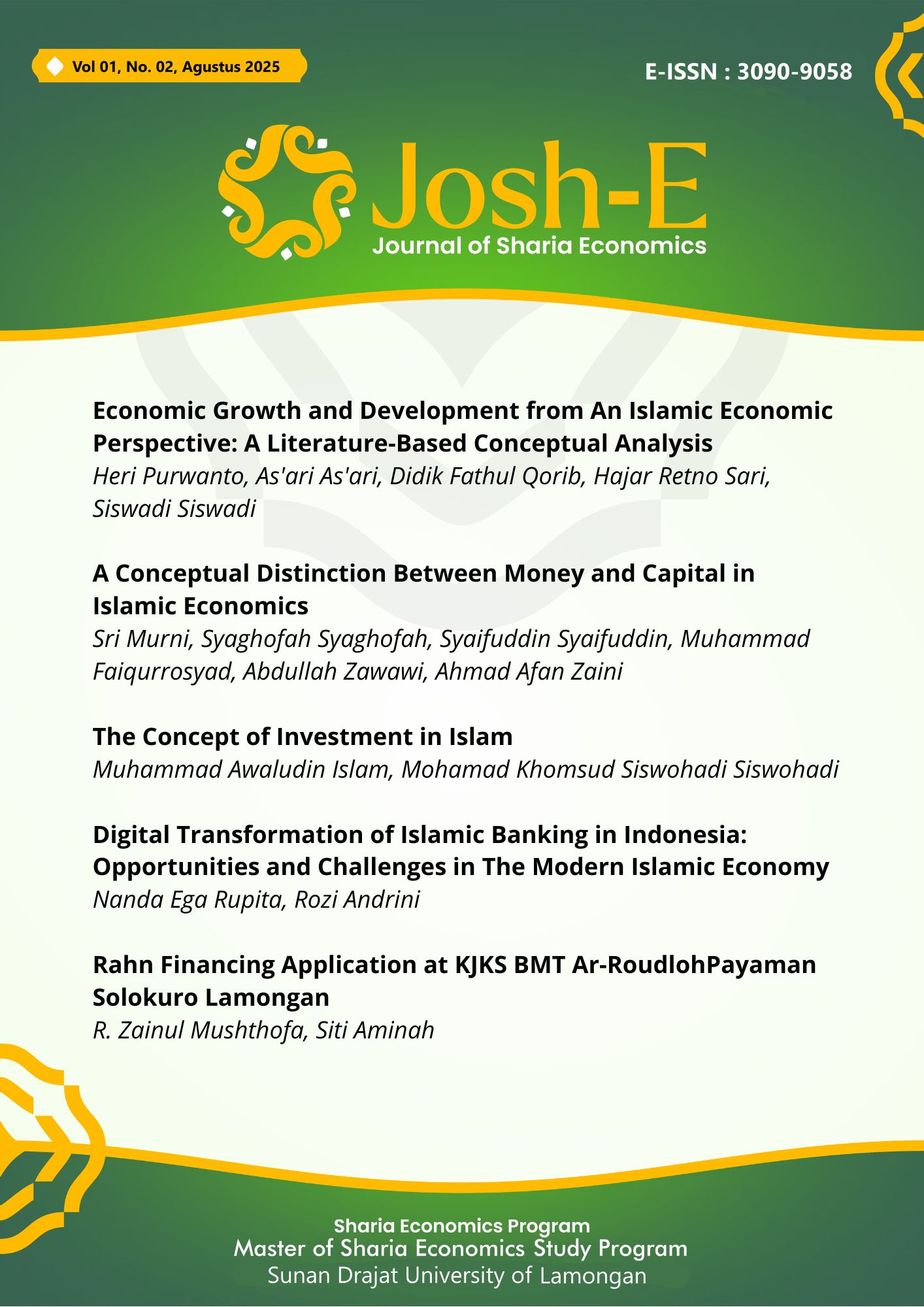 View Vol. 1 No. 2 (2025): Joshe: Journal of Sharia Economics