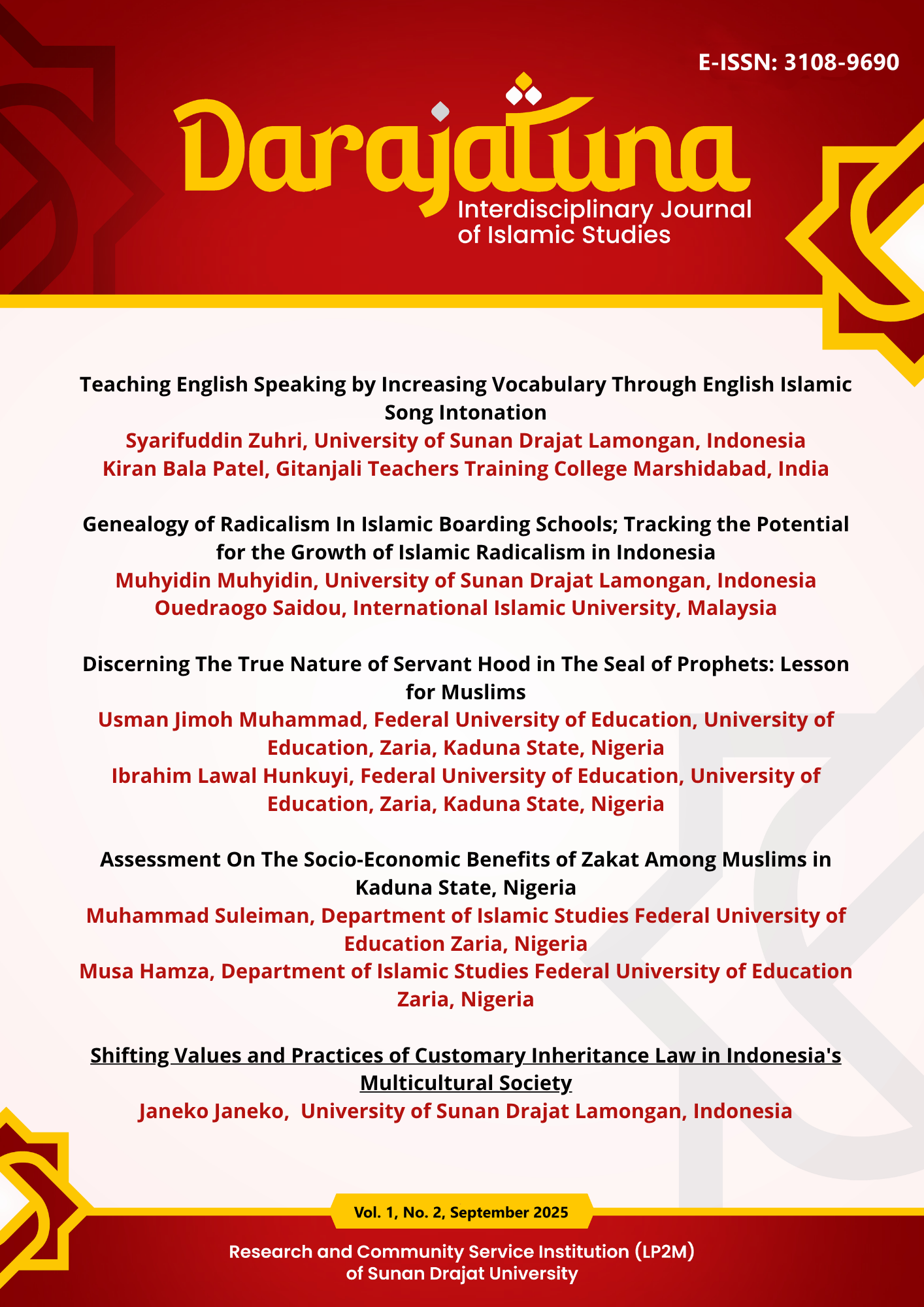 View Vol. 1 No. 2 (2025): Darajatuna Interdisciplinary Journal of Islamic Studies