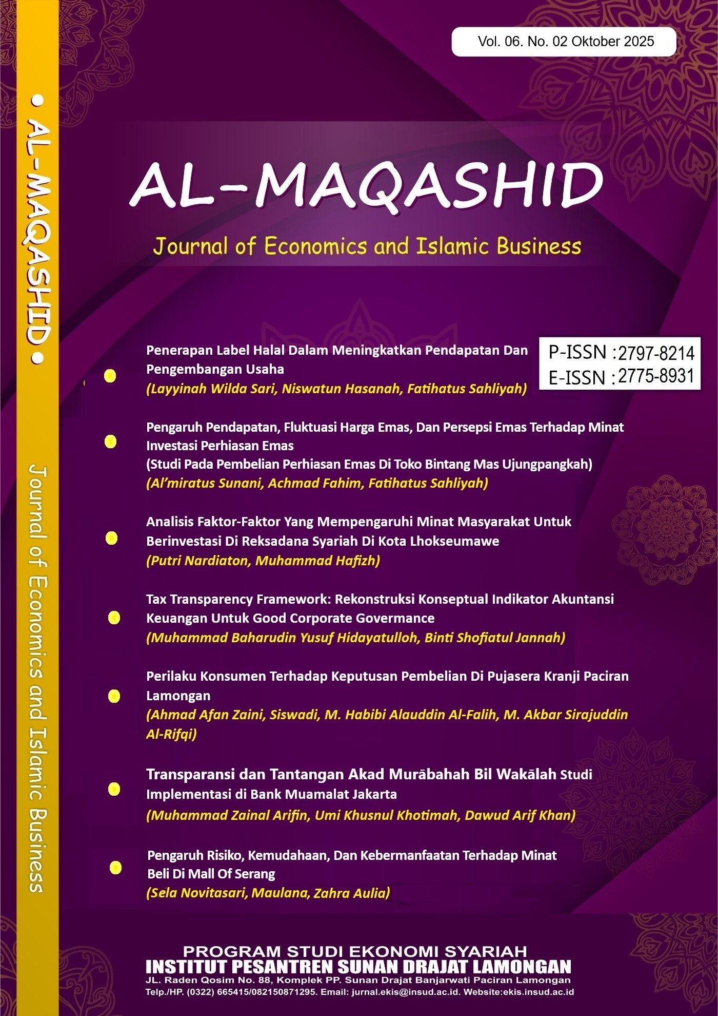View Vol. 6 No. 02 (2025): Oktober: Al Maqashid Jurnal Ekonomi dan Bisnis Islam